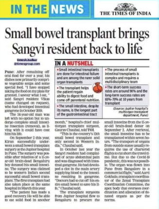 Small bowel transplant brings Sangvi resident back to life